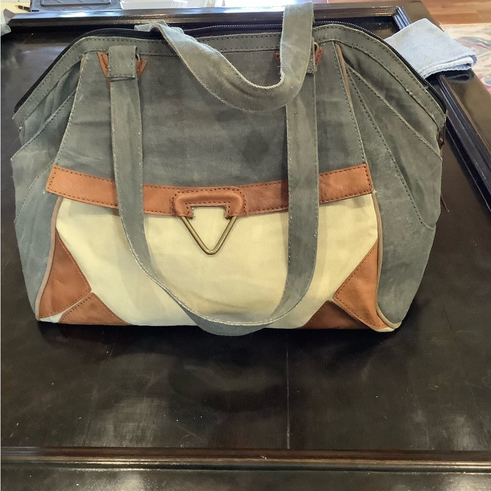 Distressed Denim and Leather Handbag